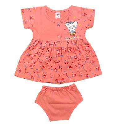 Pink Baby Girl's Front Open Frock With Panty (Peach) PACK OF 1