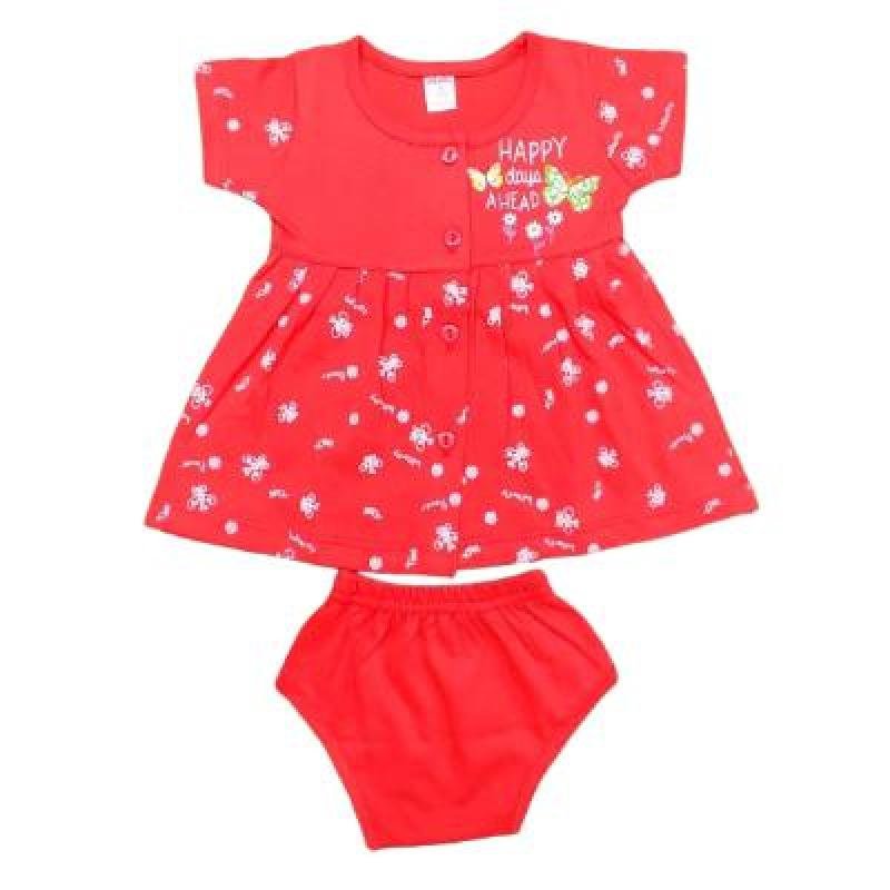 Pink Baby Girls Fornt Open  Frock With Panty(Red)PACK OF 1