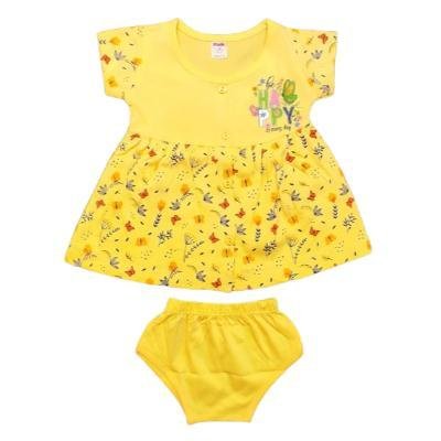 Pink Baby Girl's Front Open Frock With Panty (Yellow) PACK OF 1