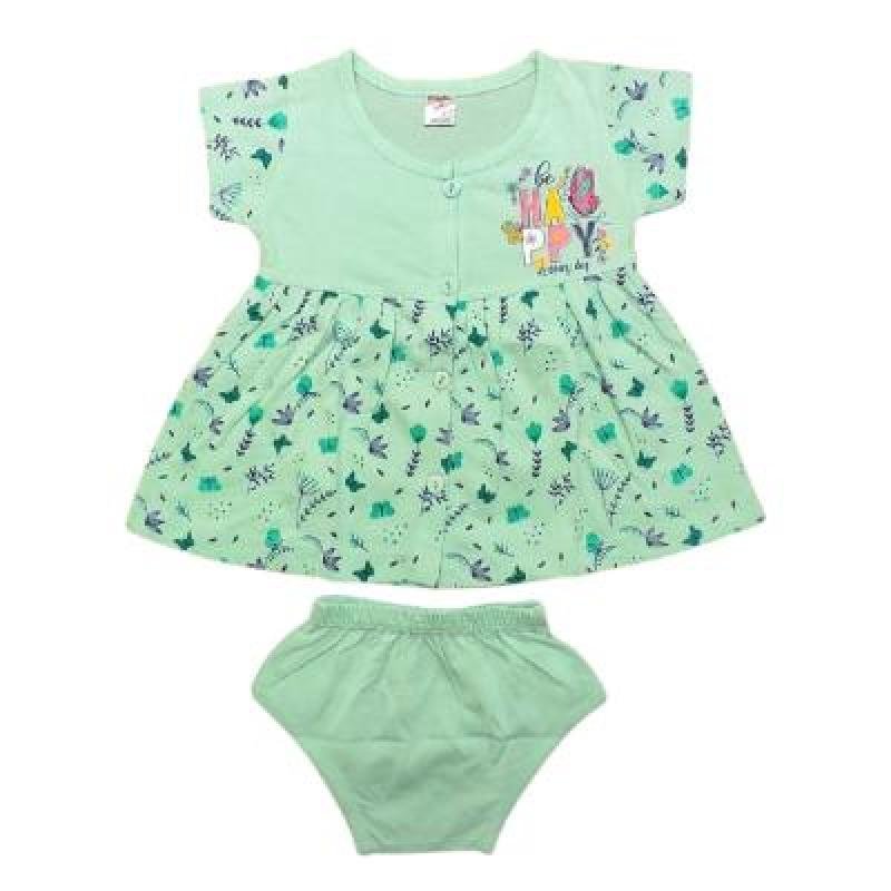 Pink Baby Girl's Front Open Frock With Panty (Sea Green) PACK OF 1