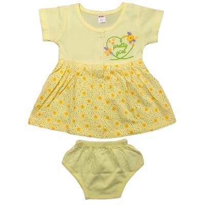 Pink Baby Girl's Back Side Open Frock With Panty (Baby Pink,Lemon Yellow,Peach) PACK OF 3