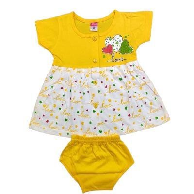 Pink Baby Girls Fornt Open  Frock With Panty( Yellow)PACK OF 1
