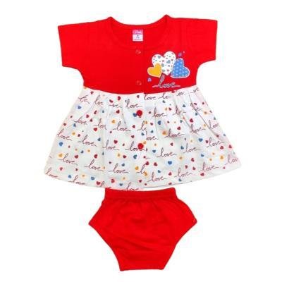 Pink Baby Girls Fornt Open  Frock With Panty(Red)PACK OF 1