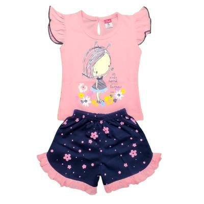 Pink Baby Girl's Back Side Open Top with Shorts (Pink,Neavy Blue) PACK OF 1