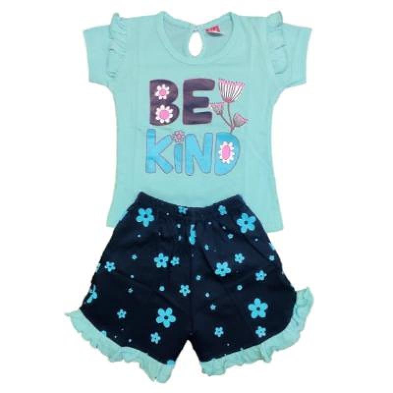 Pink Baby Girl's Back Side Open Top with Shorts (Sky Blue,Neavy Blue) PACK OF 1