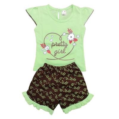 Pink Baby Girl's Back Side Open Top with Shorts (Pista Green,Black) PACK OF 1