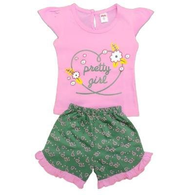 Pink Baby Girl's Back Side Open Top with Shorts (Pink,Green) PACK OF 1