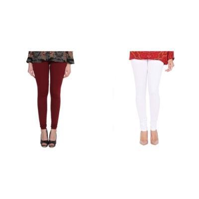 MADONA Full Lenth Western Wear Leggins (Solid) Maroon & White Pack of 2