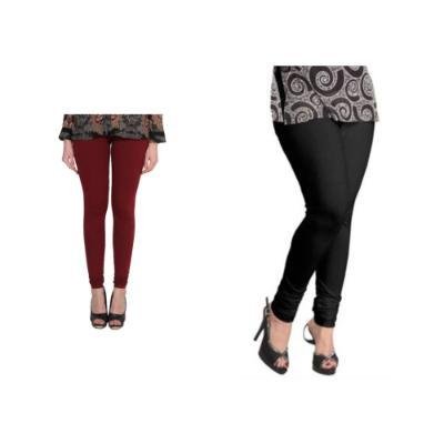 MADONA Full Lenth Western Wear Leggins (Solid) Maroon & Black Pack of 2