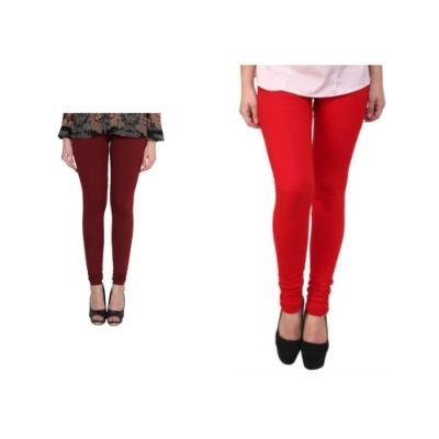 MADONA Full Lenth Western Wear Leggins (Solid) Maroon & Red Pack of 2