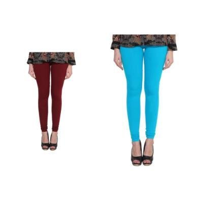 MADONA Full Lenth Western Wear Leggins (Solid) Maroon & SkyBlue Pack of 2