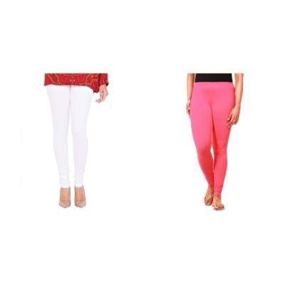 MADONA Full Lenth Western Wear Leggins (Solid) Pink & White Pack of 2
