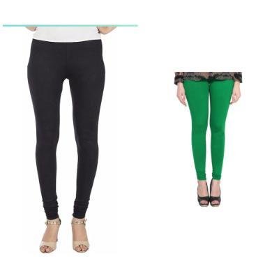 MADONA Full Lenth Western Wear Leggins (Solid) Black & Green Pack of 2