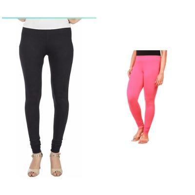 MADONA Full Lenth Western Wear Leggins (Solid) Pink & Black Pack of 2