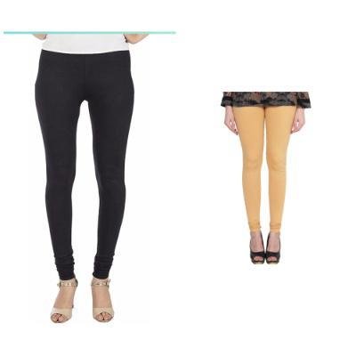 MADONA Full Lenth Western Wear Leggins (Solid) Black & Skin Pack of 2