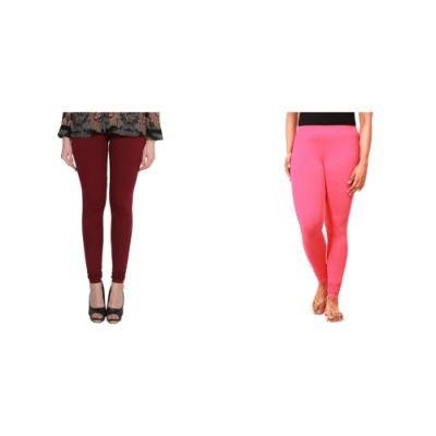 MADONA Full Lenth Western Wear Leggins (Solid) Maroon & Pink Pack of 2