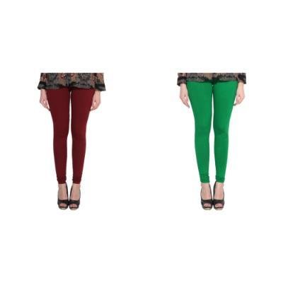 MADONA Full Lenth Western Wear Leggins (Solid) Maroon & Green Pack of 2