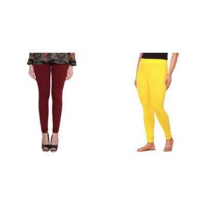 MADONA Full Lenth Western Wear Leggins (Solid) Maroon & Yellow Pack of 2