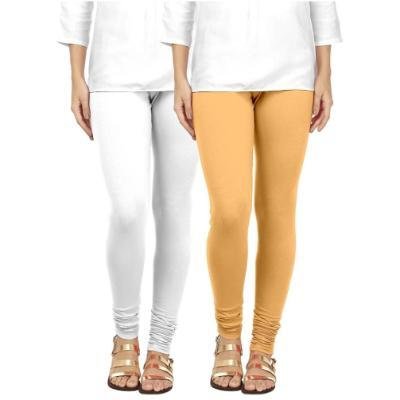 MADONA Full Lenth Western Wear Leggins (Solid) White & Skin Pack of 2