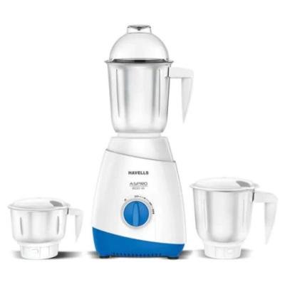 Havells Aspro 600 watt Mixer Grinder with 3 Jar (White & Light Blue) (GHFMGAZB060)
