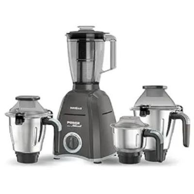 Havells Power Hunk (4 Jar) 800 watt Mixer Grinder with 3 Wider mouth Stainless Steel Jar, Hands Free operation, SS-304 Grade Blade & 7 year motor warranty (Grey)
