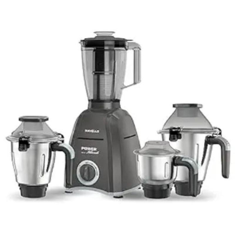 Havells Power Hunk (4 Jar) 800 watt Mixer Grinder with 3 Wider mouth Stainless Steel Jar, Hands Free operation, SS-304 Grade Blade & 7 year motor warranty (Grey)
